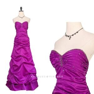 Vintage Betsy Adam Prom Dress Maxi Ball Gown 4 Purple Pink Y2K Glam Bubble